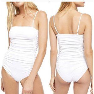 Free People On Your Side Bodysuit White Ribbed Ruched Detail XS NWT $58